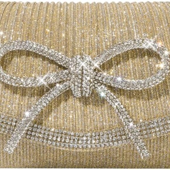 Sparkly Bow Evening Clutch Bag Rhinestone Dressy Purses for Weddings Prom - Picture 2 of 8